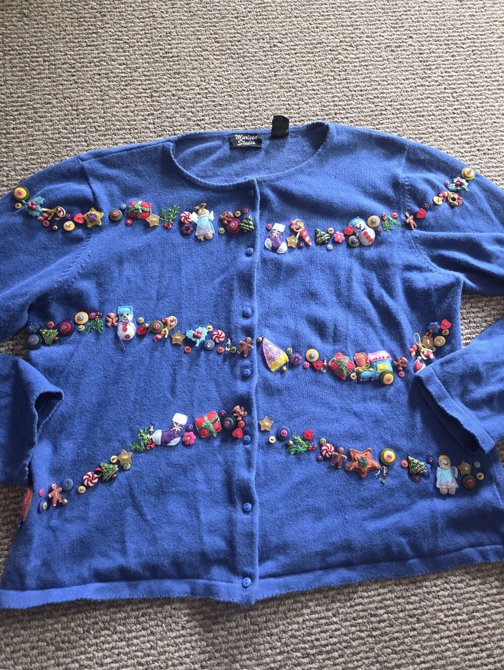 Women’s Blue Embellished Christmas Cardigan - Adorable!